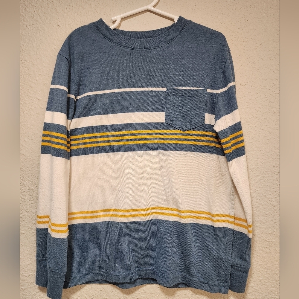 Cat & Jack Boys Striped Long Sleeve Shirt - Blue Yellow & White